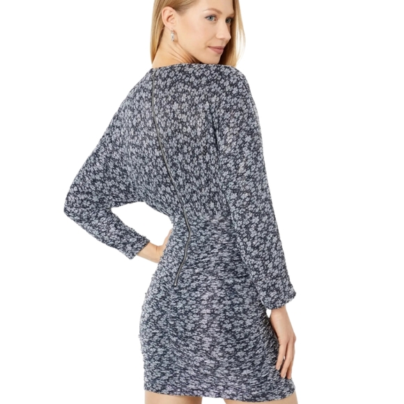 NWT Bardot Soft Blue Metallic Flora Crossover Ruched Bracelet Sleeve Dress SZ 8 - Picture 2 of 7